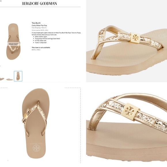 TORY BURCH GOLD GLITTER / METALLIC LEATHER DRESSY FLIP FLOP WITH ACCENT BOW LOGO - Picture 14 of 15